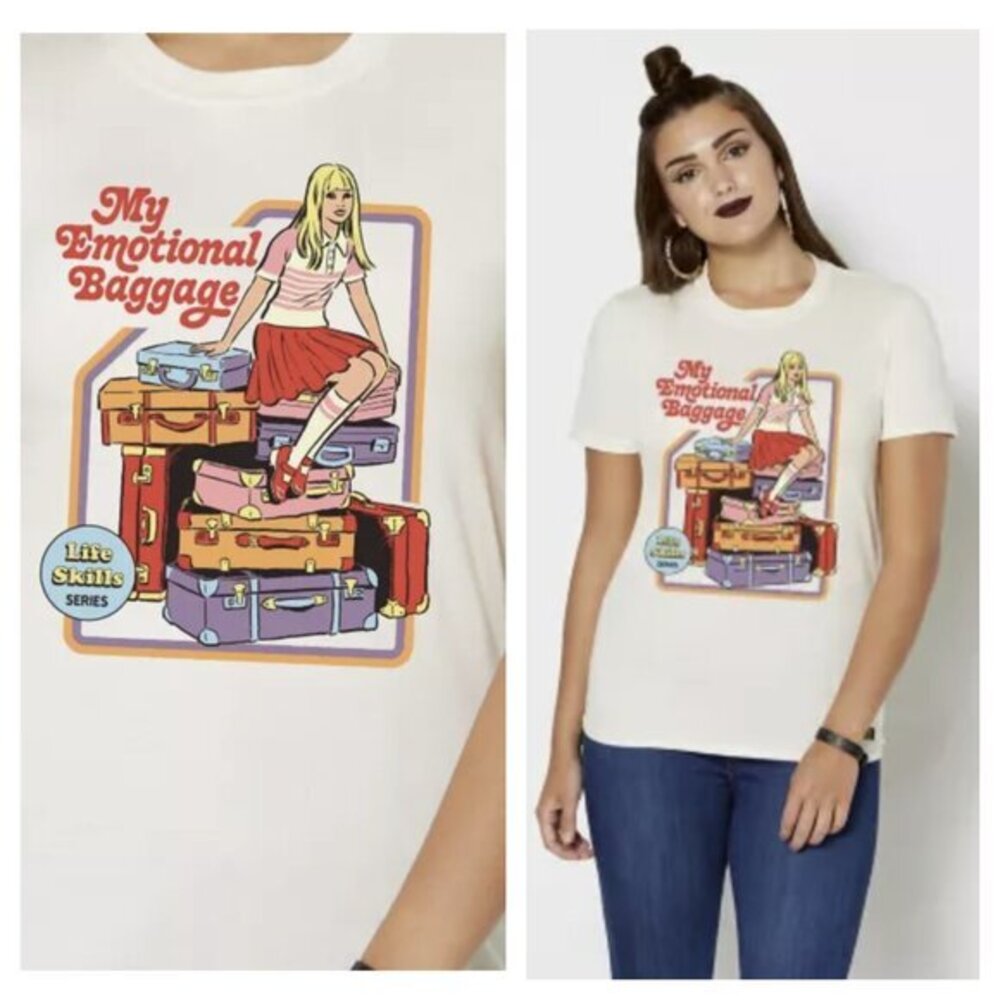 Steven Rhodes My Emotional Baggage Crew Neck Short Sleeve Unisex T Shirt L Cream